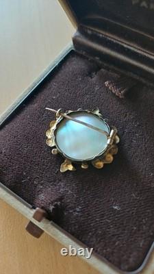 Broche miniature ancienne XIXe siècle en vermeil (argent massif) peinte sur nacr Broche miniature ancienne XIXe siècle en vermeil (argent massif) peinte sur nacr