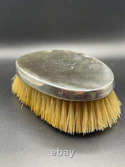 Brosse à vêtements ancienne en argent massif ovale, monogrammée, excellent