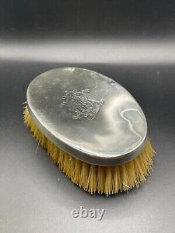 Brosse à vêtements ancienne en argent massif ovale, monogrammée, excellent