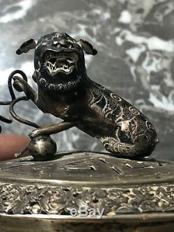 Brule parfum ancien chinois chine argent massif chien de fô silver chinese