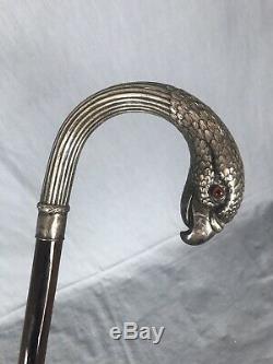CANNE ANCIENNE RAPACE En ARGENT MASSIF 19th Antique Silver Walking Stick Eagle