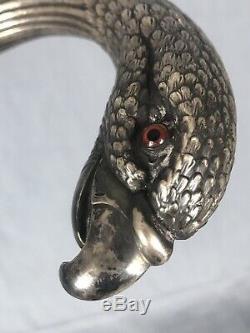 CANNE ANCIENNE RAPACE En ARGENT MASSIF 19th Antique Silver Walking Stick Eagle