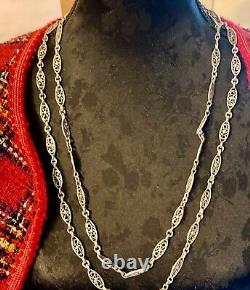 COLLIER SAUTOIR ancien en ARGENT MASSIF BELLES MAILLES 150 cm