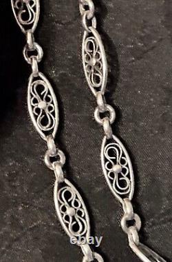 COLLIER SAUTOIR ancien en ARGENT MASSIF BELLES MAILLES 150 cm