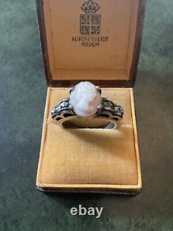 Camee Corail Rose, Marcassites, Argent Massif, Très Belle Bague Ancienne