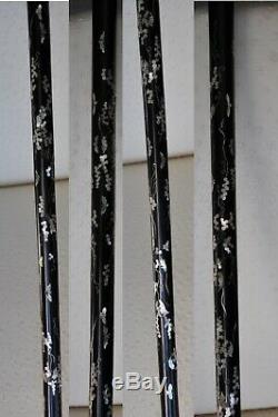 Canne Ancienne Chinois Nacre Argent Massif Antique Chinese Walking Cane Stick