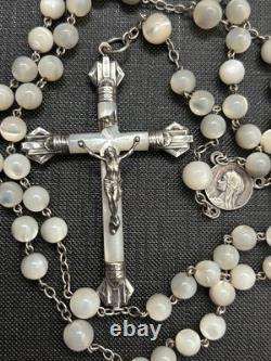 Chapelet ancien argent massif perles en nacre