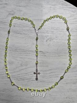 Chapelet ancien rosary Argent Massif Poinçons Crabe Perles Ouraline facettes 8mm