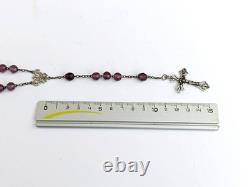 Chapelet perles améthyste argent massif médaille crucifix ancien rosary silver