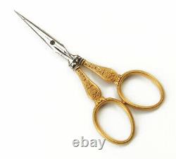 Ciseaux anciens de nécessaire couture brodeuse OR 18K french scissors gold