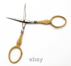 Ciseaux anciens de nécessaire couture brodeuse OR 18K french scissors gold