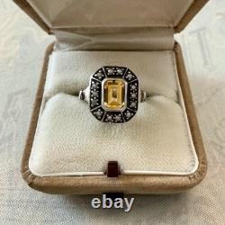 Citrine Et Perle Fine Ancienne Bague Argent Massif Ouvragée