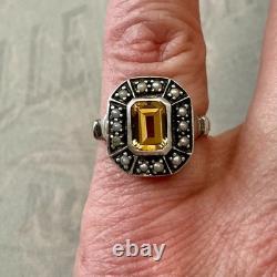Citrine Et Perle Fine Ancienne Bague Argent Massif Ouvragée