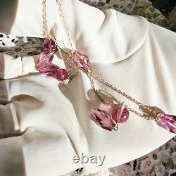 Collier Ancien Draperie Pampilles Perles De Verre Couleur Lilas Argent 925 44cm