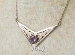 Collier Ancien en Argent Massif Améthyste 925 Poinçonné Art Déco Vers 1930