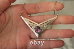 Collier Ancien en Argent Massif Améthyste 925 Poinçonné Art Déco Vers 1930