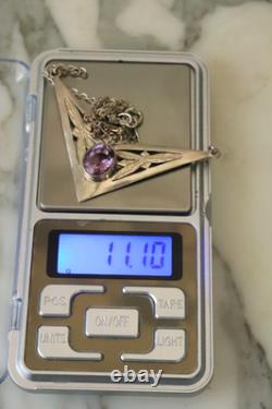 Collier Ancien en Argent Massif Améthyste 925 Poinçonné Art Déco Vers 1930