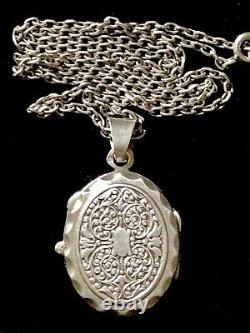 Collier Ancien médaillon porte photo pendentif argent massif, poinçon crabe