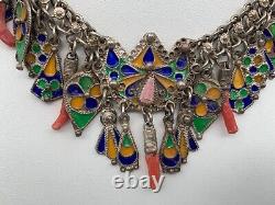 Collier Kabyle Berbere Ancien Argent Massif 49 Grammes Emaux Coraux W819