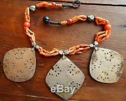 Collier Maroc Perles Corail Ancien Pendentifs Argent Antique Moroccan Necklace