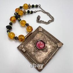 Collier Pendentif Femme Argent Ancien Yéménite Fait Main Judaica Vintage