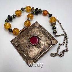 Collier Pendentif Femme Argent Ancien Yéménite Fait Main Judaica Vintage