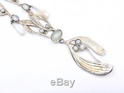 Collier ancien feuilles de gui en argent massif vermeil perles Art Nouveau 1900