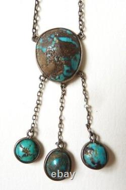 Collier négligé argent massif + turquoise necklace silver BIJOU ANCIEN