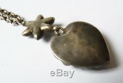 Collier + pendentif argent massif coeur de Marie bijou ancien 19e siecle heart