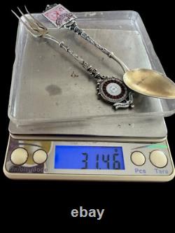 Couverts argent massif Ancien Collection Monte Carlo Monaco Email Timbre Roulett