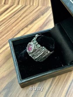 Créateur Veritable Rubis, Émeraude, Argent, Moderniste Large Bague Ancienne