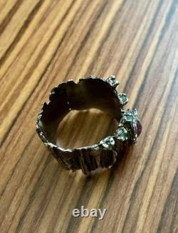 Créateur Veritable Rubis, Émeraude, Argent, Moderniste Large Bague Ancienne