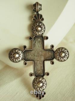 Croix Ancien Pendentif Russe Orthodoxe Argent Massif Antique Silver Russian Cros