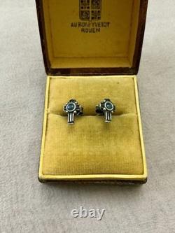 Croix Véritable Saphir, Argent Massif, Belles Boucles D'oreilles Anciennes