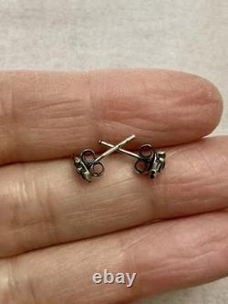 Croix Véritable Saphir, Argent Massif, Belles Boucles D'oreilles Anciennes