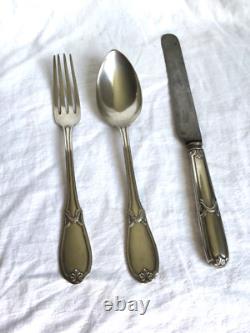 Cuillere Fourchette Couteau Argent Massif 800 Allemand Ancien 142 Gr Art Deco