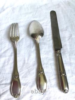Cuillere Fourchette Couteau Argent Massif 800 Allemand Ancien 142 Gr Art Deco