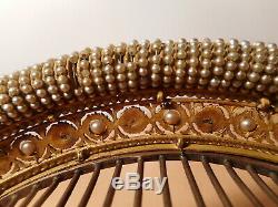 Diadème peigne bijoux ancien tiare XIX 19 siècle argent laiton perle fantaisie