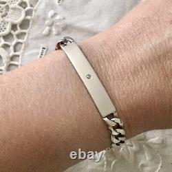 Diamant Véritable Beau Ancien Bracelet Gourmette En Argent Massif