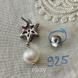 EMERAUDE, GRENAT, PERLE, ANCIENNES BOUCLES D'OREILLES OR Blanc / ARGENT