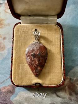 ÉNORME ANCIEN PENDENTIF EN AGATE Laguna VÉRITABLE ET ARGENT MASSIF, TRÈS BEAU
