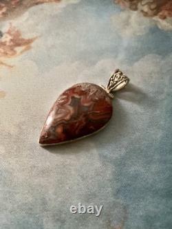 ÉNORME ANCIEN PENDENTIF EN AGATE Laguna VÉRITABLE ET ARGENT MASSIF, TRÈS BEAU