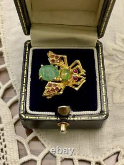 Émeraude Rubis Opale Broche Ancienne En Or Et Argent Abeille