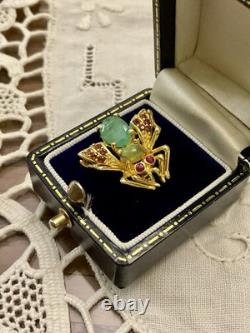 Émeraude Rubis Opale Broche Ancienne En Or Et Argent Abeille