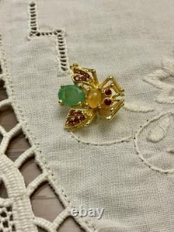 Émeraude Rubis Opale Broche Ancienne En Or Et Argent Abeille