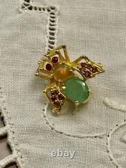 Émeraude Rubis Opale Broche Ancienne En Or Et Argent Abeille