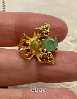 Émeraude Rubis Opale Broche Ancienne En Or Et Argent Abeille
