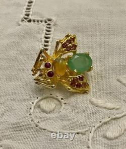 Émeraude Rubis Opale Broche Ancienne En Or Et Argent Abeille