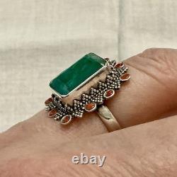 Énorme Emeraude Veritable, Corail, Argent, Createur Imposante Bague Ancienne