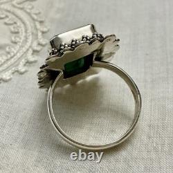 Énorme Emeraude Veritable, Corail, Argent, Createur Imposante Bague Ancienne
